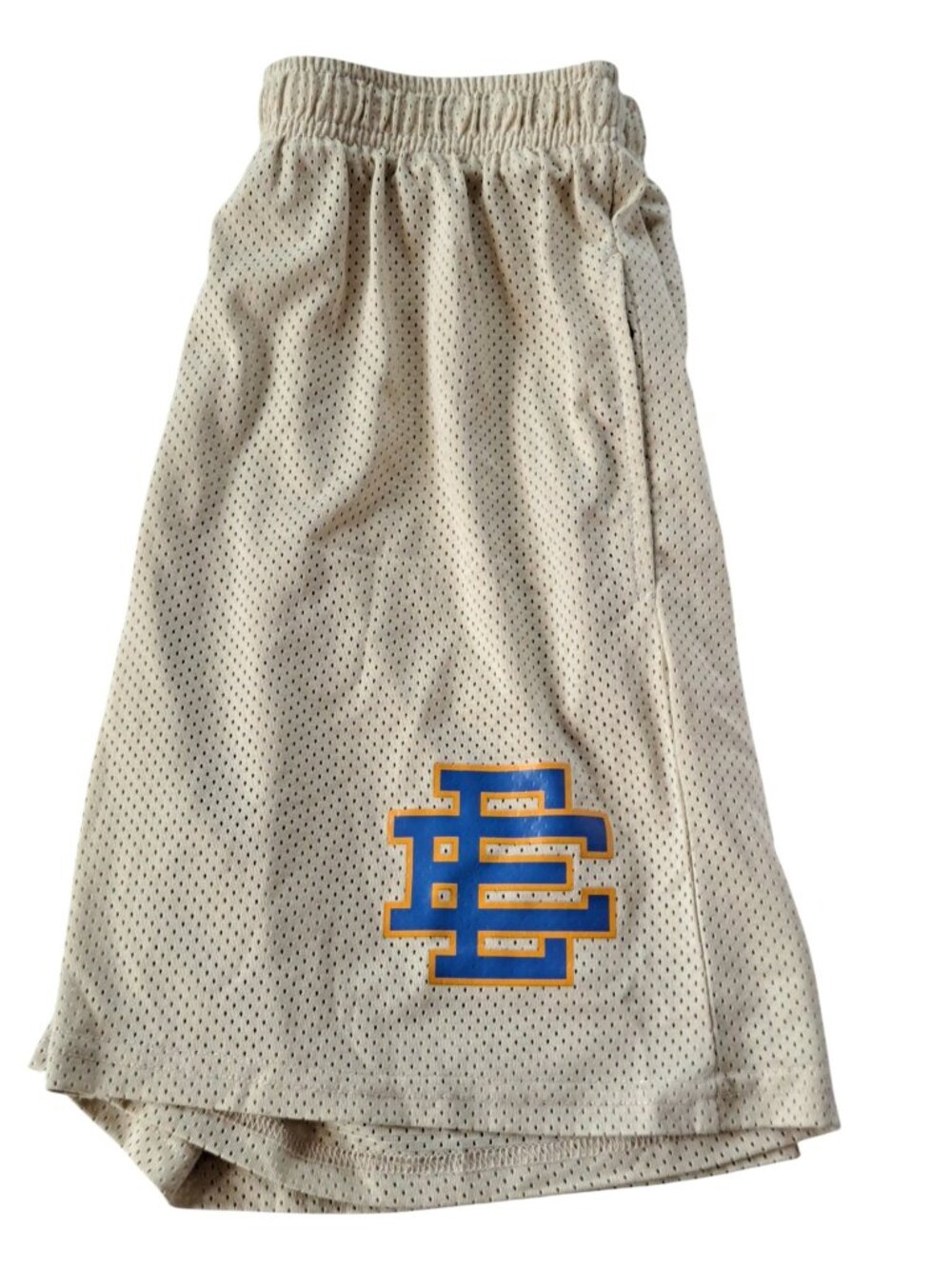 Eric Emanuel Basic Mesh Shorts Beige with EE logo drawsting pockets Size L